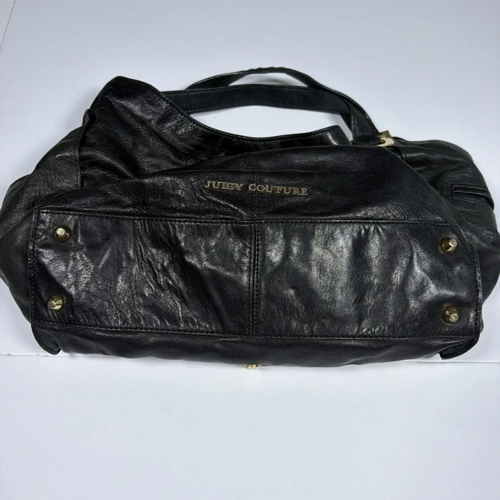 Vintage Y2K Juicy Couture Black Leather Hand Bag Purse Studded Key Hobo